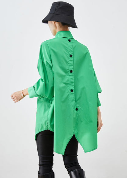 Green Asymmetrical Button Down Cotton Shirt Fall