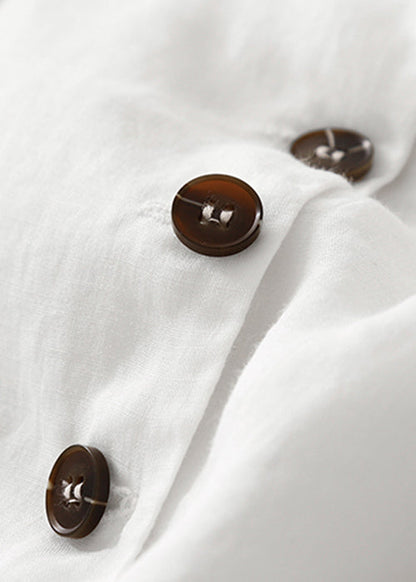 New White Notched Pockets Thin Linen Coats Half Sleeve