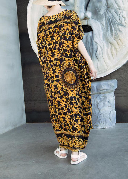 Retro Caftans Yellow Print Long Dresses