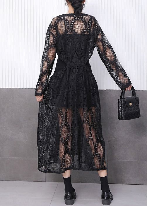 All Black Ensemble Featuring Lace Jacquard Dress Fall