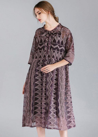 Organic Purple Chiffon Spring Half Sleeve Two Pieces Set