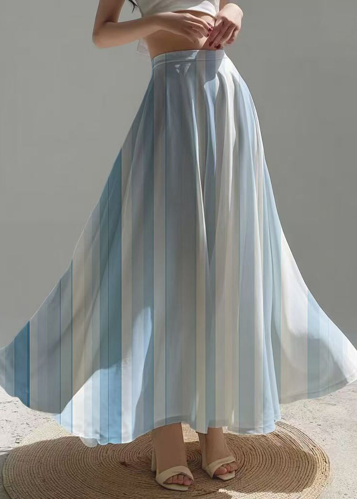 Organic Blue Striped Draping Chiffon a Line Skirts Summer
