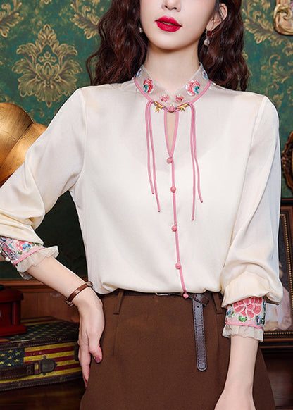 Black Embroidered Tulle Patchwork Hollow Out Chiffon Tops Long Sleeve