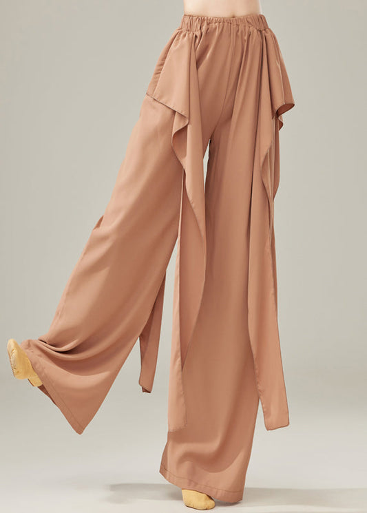 Fine Brown Elastic Waist Cotton Straight Pants Fall