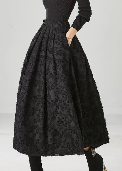 Boutique Black Tie Waist Cotton a Line Skirt Fall