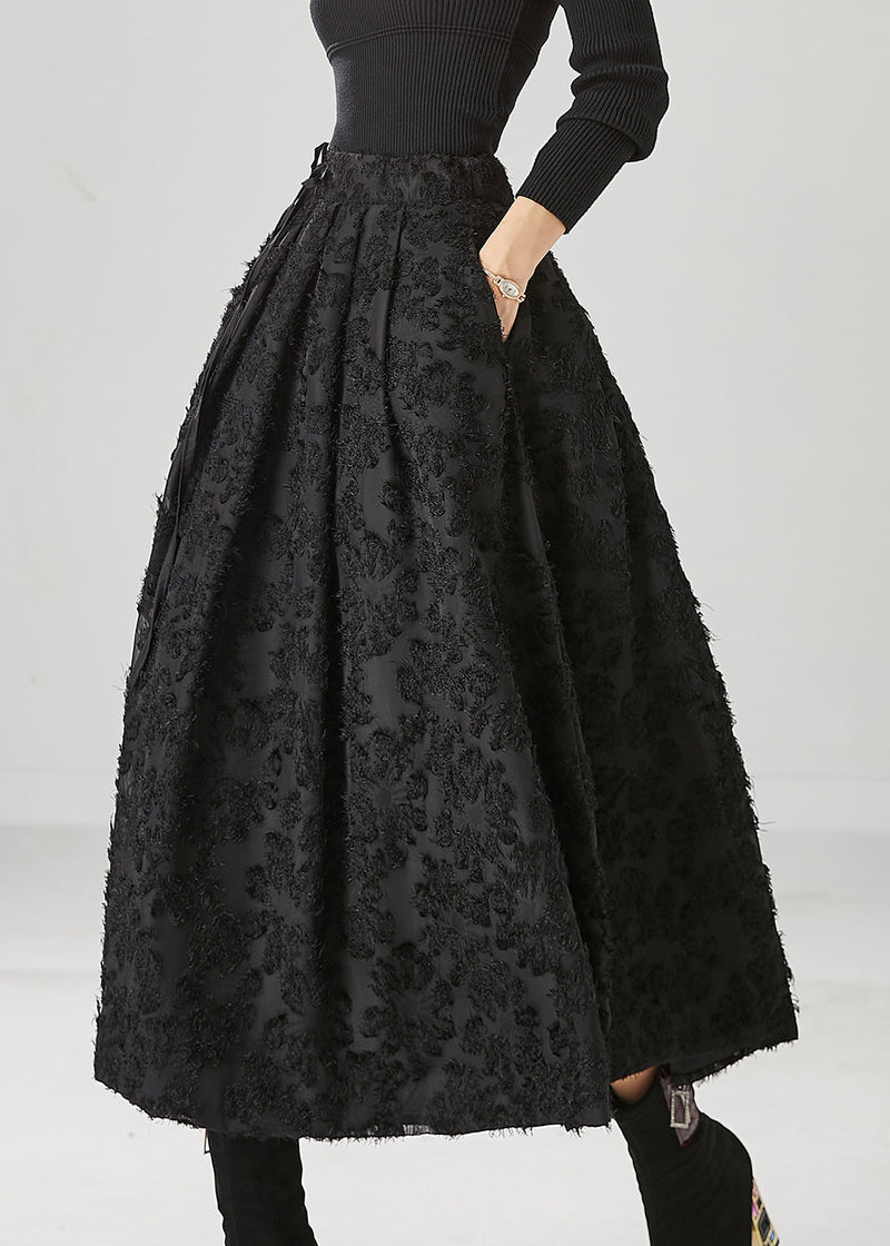 Boutique Black Tie Waist Cotton a Line Skirt Fall