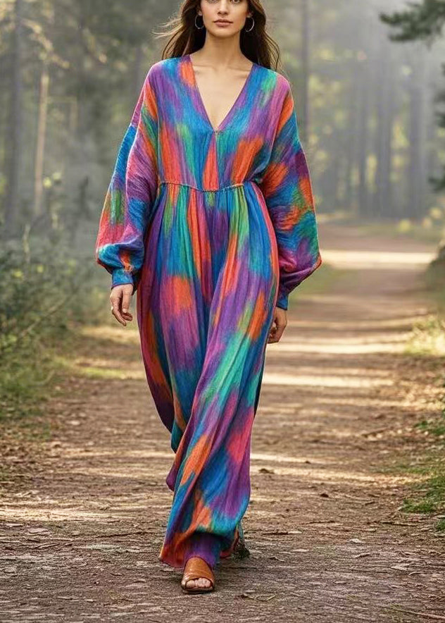 Navy Oversized Tie Dye Cotton Long Dress Spring