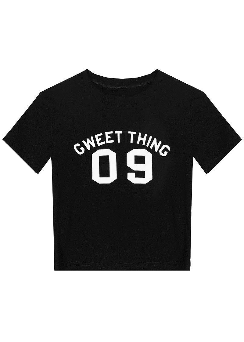 French White Letter O-neck Cotton Summer Tops