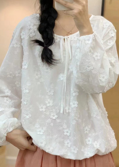 Organic Red O-neck Embroidered Cotton Tops Spring