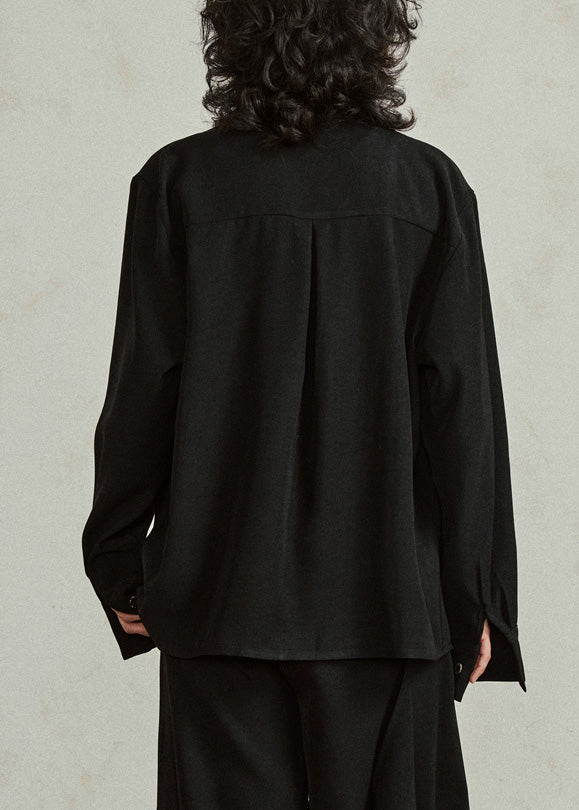 Black Stand Collar Patchwork Tops Fall