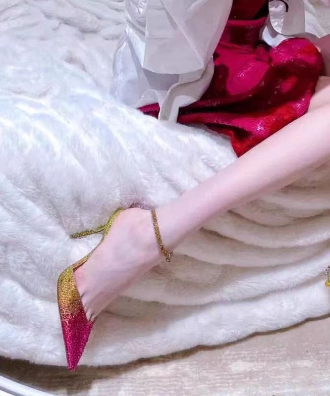 Rhinestone Gradient Color Pointed Thin Heel Sandals