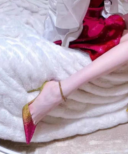 Rhinestone Gradient Color Pointed Thin Heel Sandals