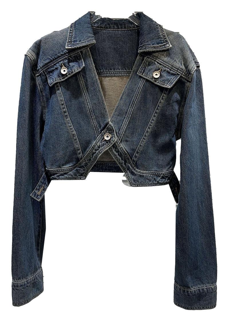 Navy Peter Pan Collar Patchwork Button Denim Coats