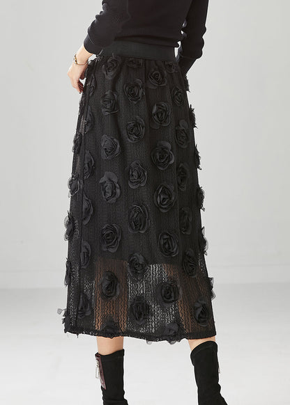 Diy Black High Waist Three-dimensional Knit Skirt Fall
