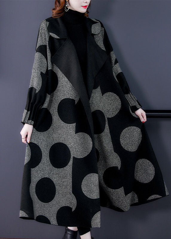 Boutique Black Patchwork Dot Print Loose Fall Long Sleeve Coat