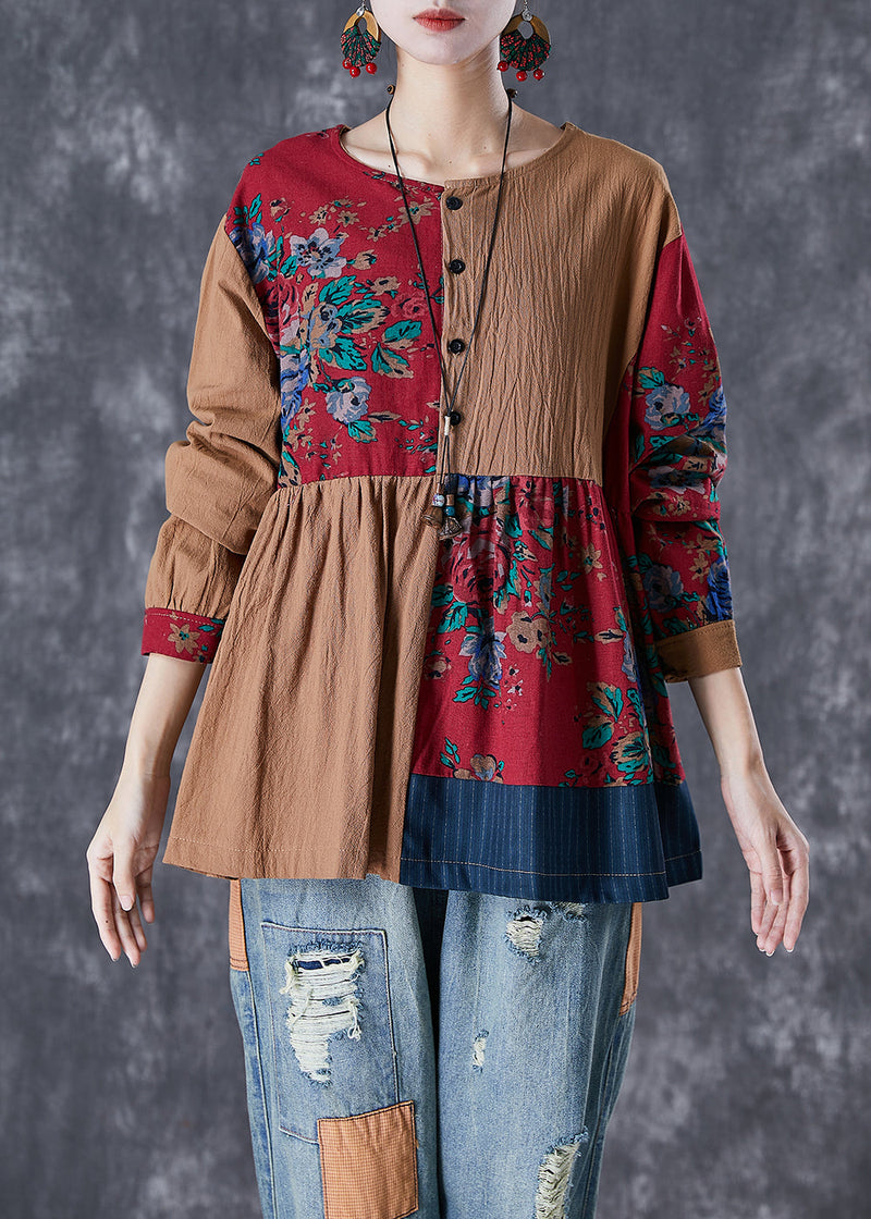Colorblock Oversized Patchwork Linen Top Fall