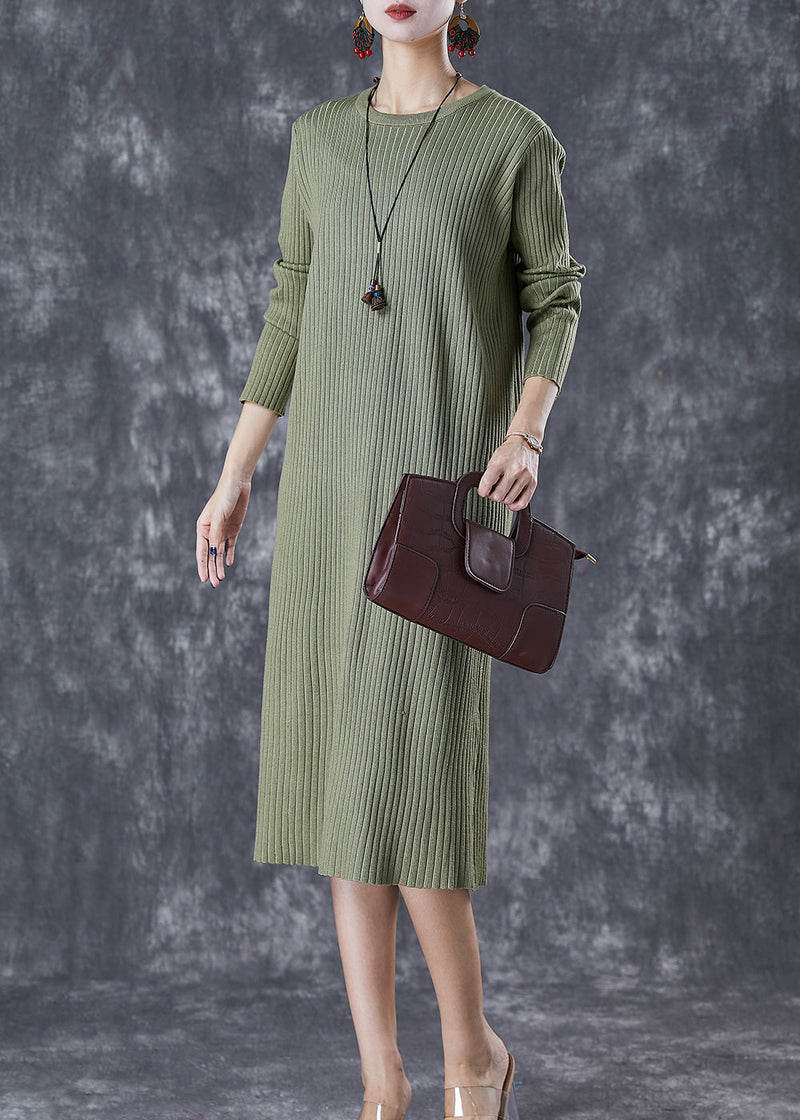 Green Slim Fit Knit Long Dress Fall