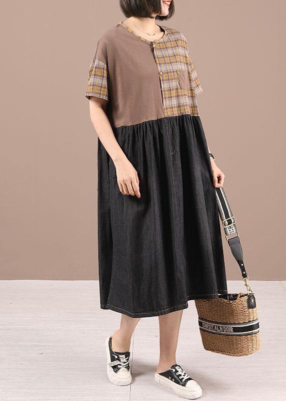Black Cotton Plaid Patchwork Summer Party Dresses