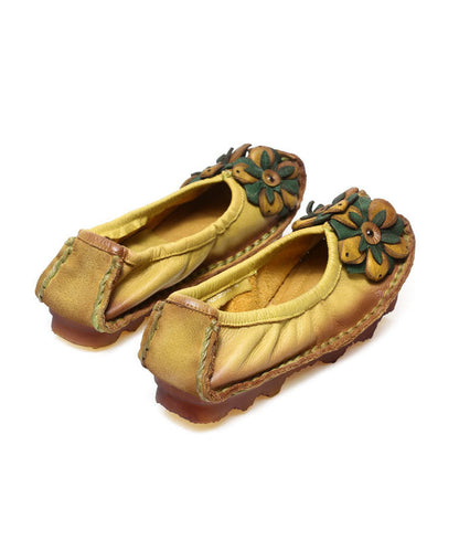 Splicing Flat Shoes Yellow Cowhide Leather