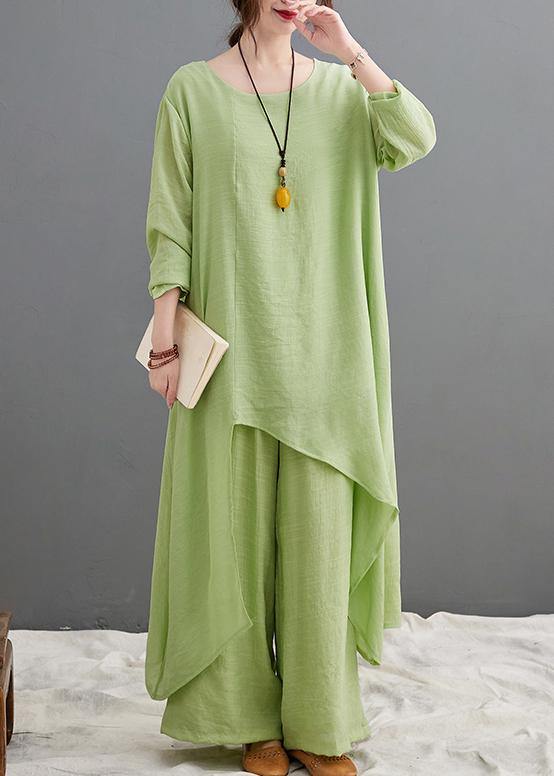 Green Suit Spring Long Top Wide Leg Pants Two Pieces