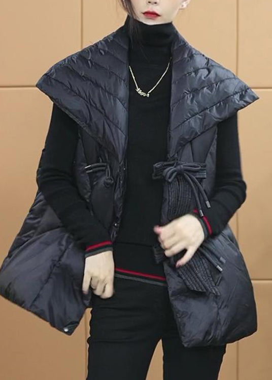 Black Peter Pan Collar Patchwork Duck Down Vest Sleeveless