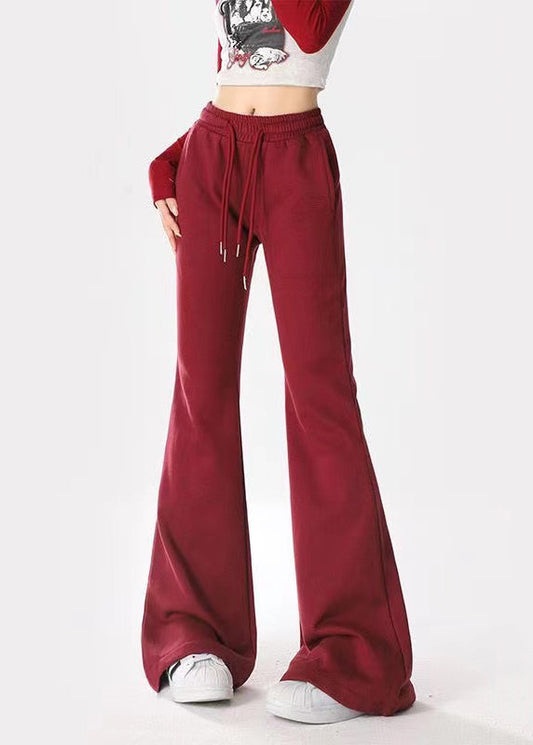 Mulberry Pockets Drawstring Cotton Flared Trousers Spring