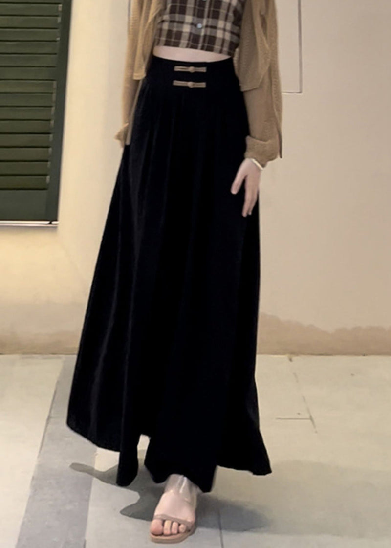 Black Wrinkled Cotton Wide Leg Pants High Waist
