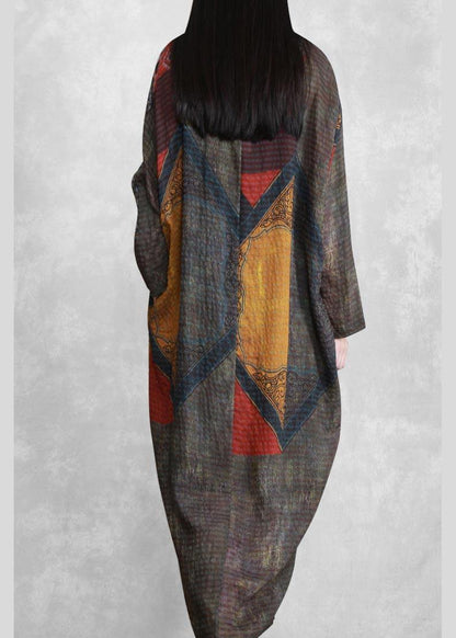 V Neck Patchwork Spring Long Neckline Red Print Robe Dress