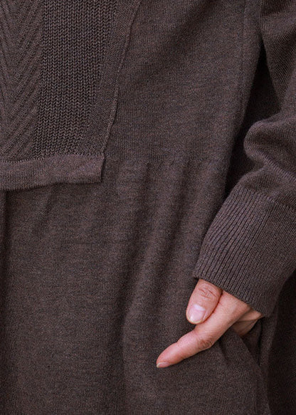 Boutique Chocolate Patchwork Wool Knit Cardigans Long Sleeve
