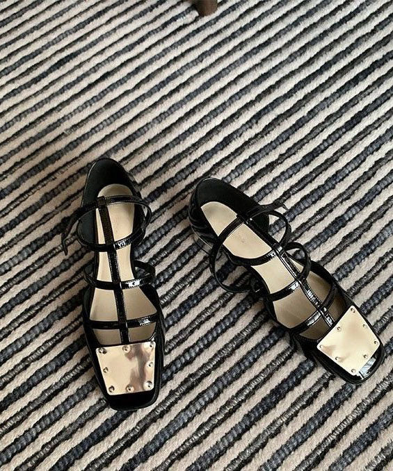 Black Sequined Splicing Buckle Strap Chunky Sandals