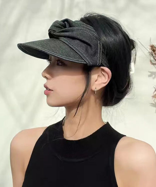 Versatile Black Gray Bow Denim Empty Top Hat