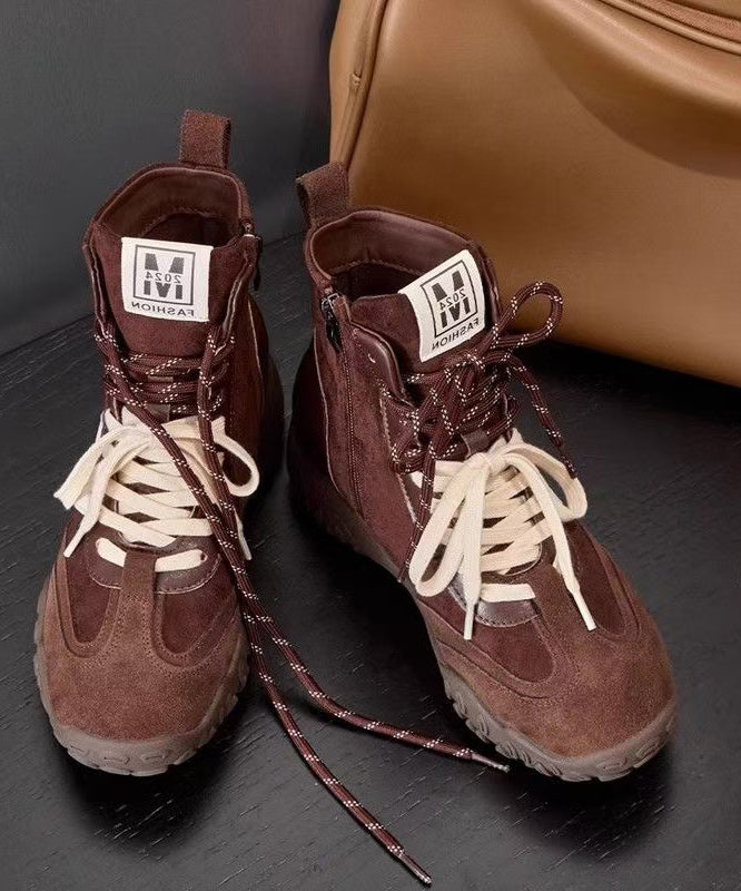 Lace Up Splicing Platform Ankle Boots Grey Suede