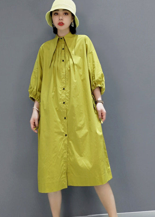 Green Wrinkled Peter Pan Collar Shirt Dresses Spring