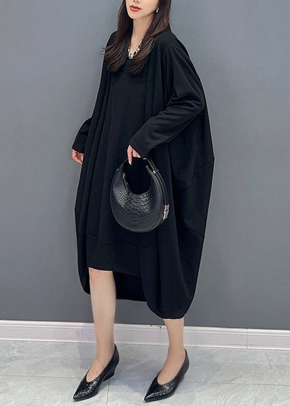 Coffee O Neck Low High Design Patchwork Cotton Dresses Fall