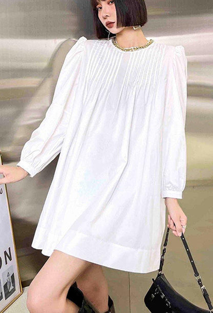 White Puff Sleeve Holiday Summer Cotton Dress