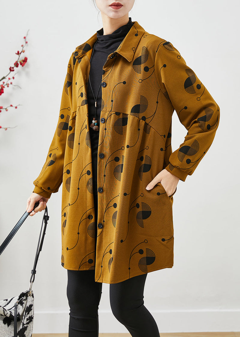 Yellow Oversized Print Cotton Coats Spring