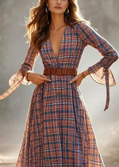 Cinched Plaid Cotton a Line Dress Spring