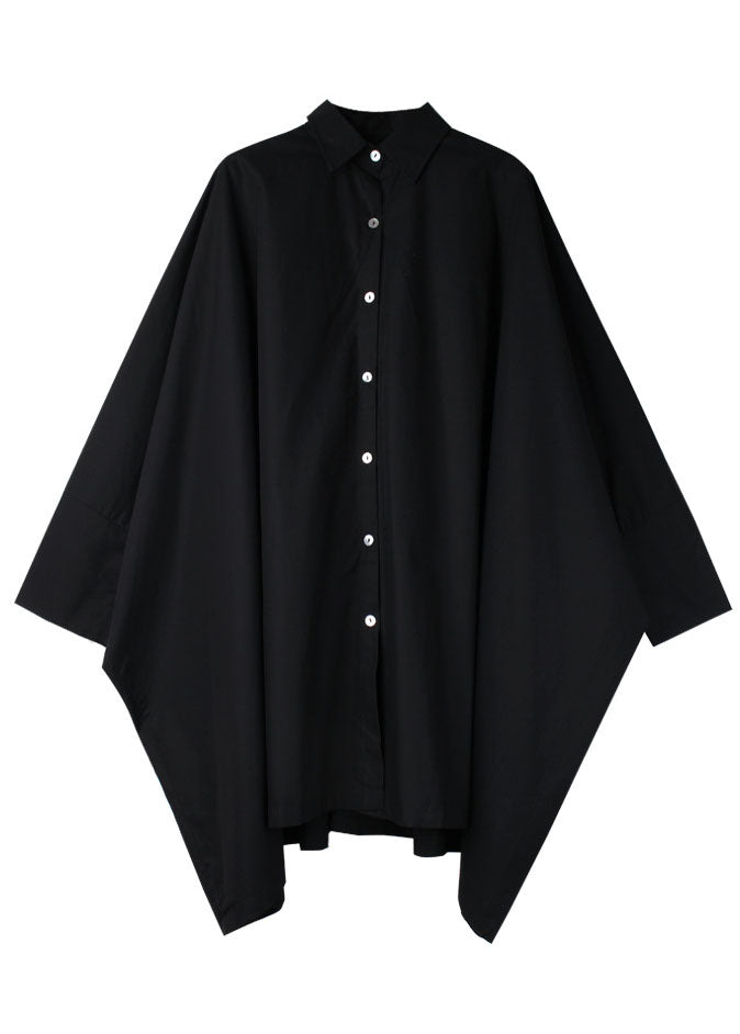 Black Peter Pan Collar Batwing Sleeve Button Blouse Tops Fall