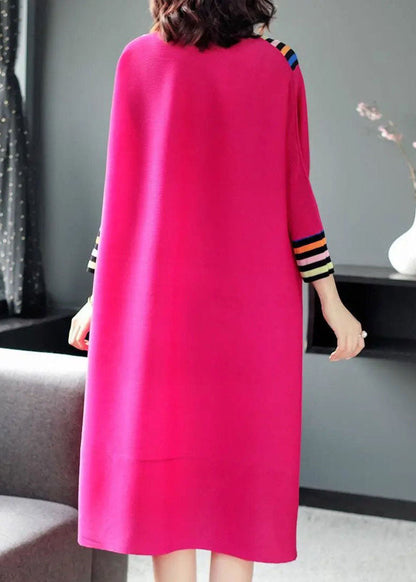 Rose V Neck Patchwork Cotton Holiday Dress Long Sleeve