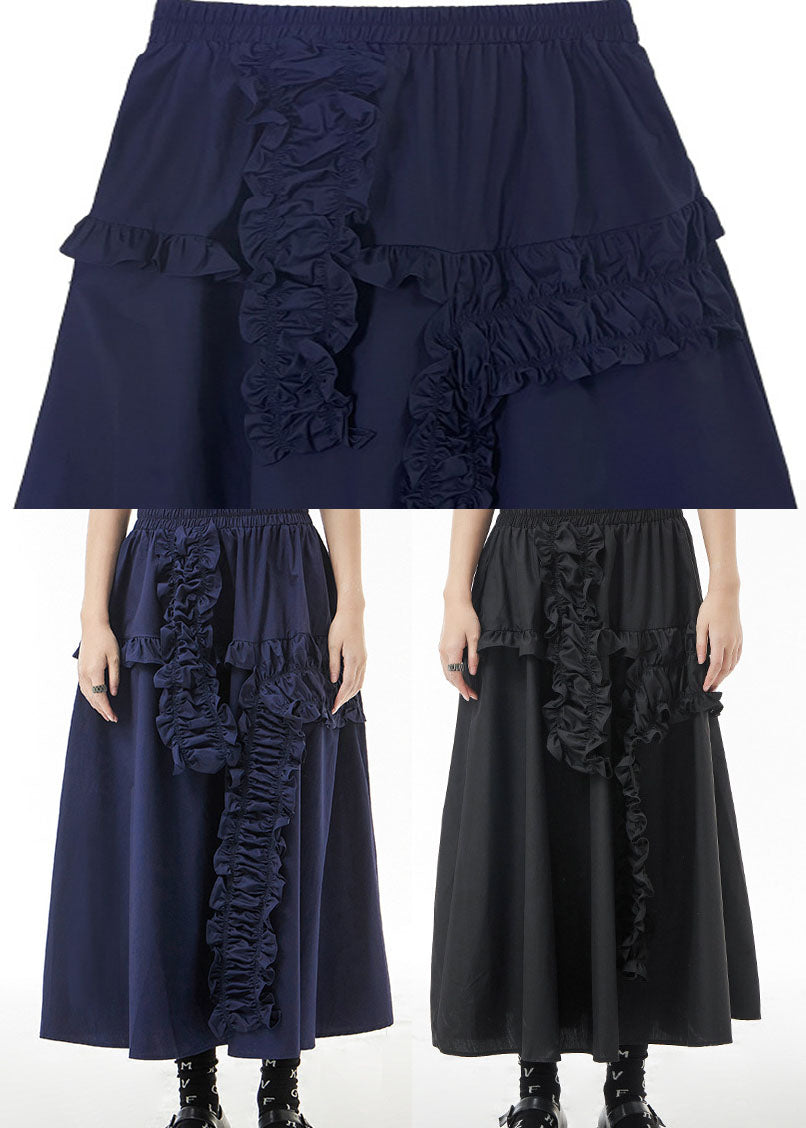 Black Elastic Waist Ruffled a Line Skirts Spring