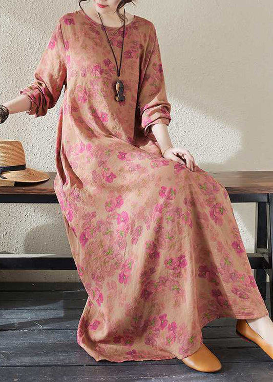 Red O-neck Maxi Holiday Dresses Long Sleeve