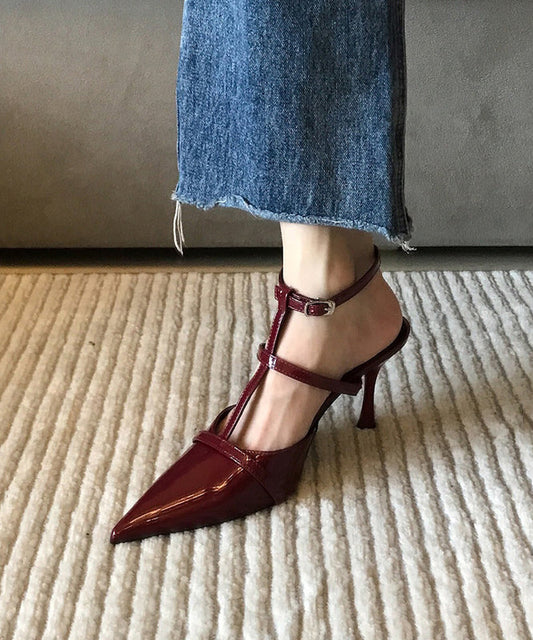 Mulberry Faux Leather Splicing Hollow Out Stiletto Pointed Toe