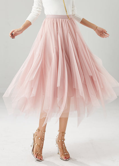 Pink Elastic Waist Exra Large Hem Tulle Skirts Fall