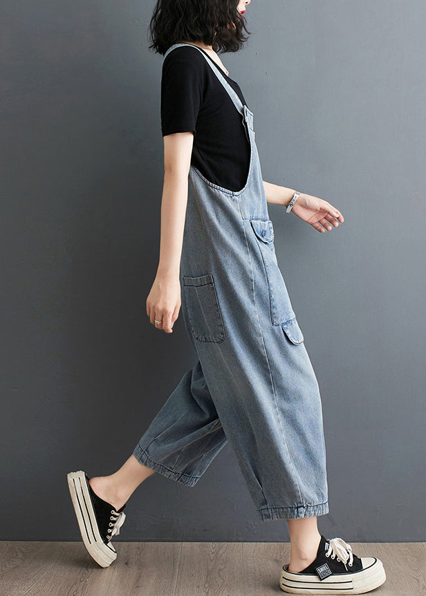 Fine Black Oversized Denim Overalls Jumpsuit Summer