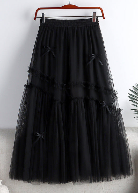 Black Bow High Waist Tulle a Line Skirts Fall