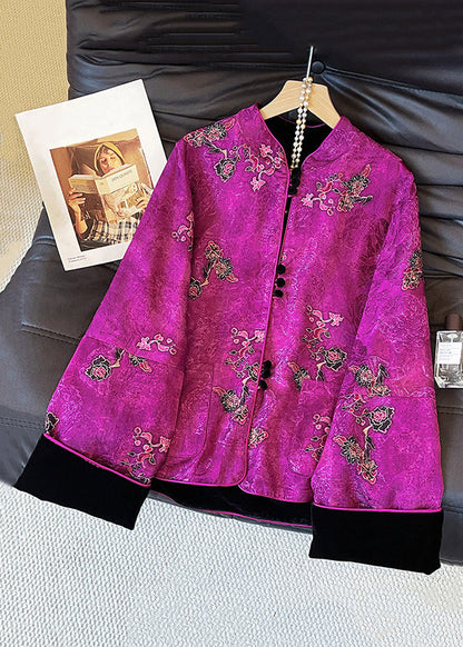Chinese Style Purple Print Wear on Both Sides Silk Velvet Coat Fall
