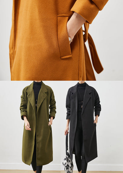 Orange Oversized Tie Waist Woolen Coat Spring