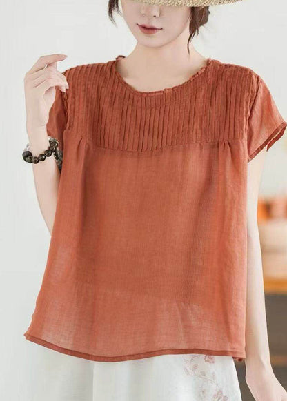Loose Green O Neck Patchwork Linen Shirt Top Summer
