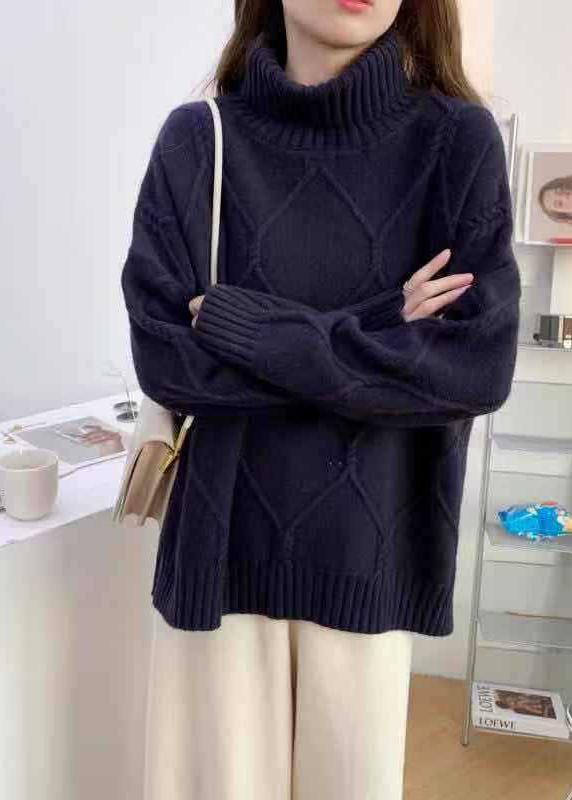 Aesthetic Black Knitted Top High Neck Oversized Spring Sweaters