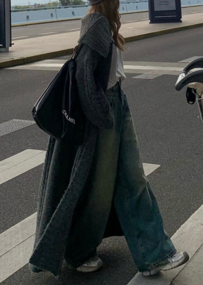 Grey Peter Pan Collar Long Knit Loose Cardigans Fall
